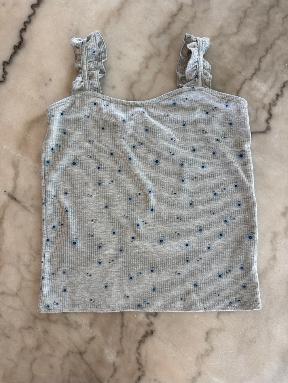 Light Gray Ribbed Tank with Blue Floral Print